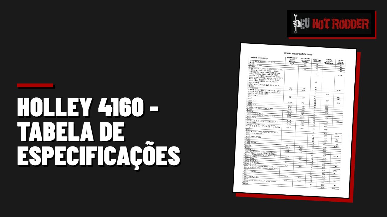 HOLLEY 4160 - TABELA DE ESPECIFICAÇÕES