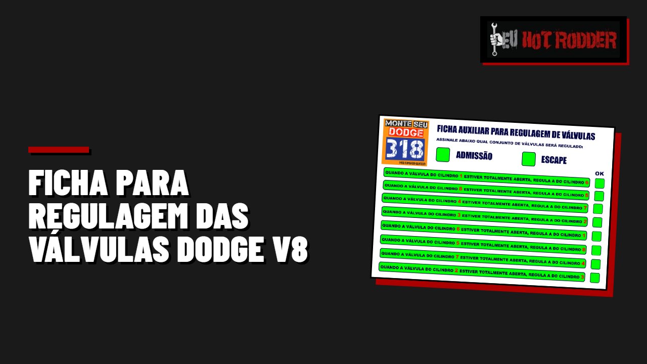 Ficha para regulagem das válvulas Dodge V8